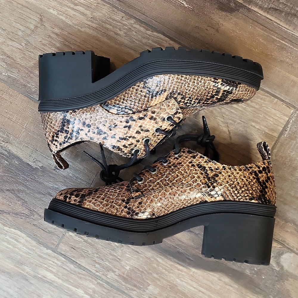 Topshop Snakeskin Print Lace-up Chunky Heel Brogue Shoes, Size 8 - Picture 5 of 16